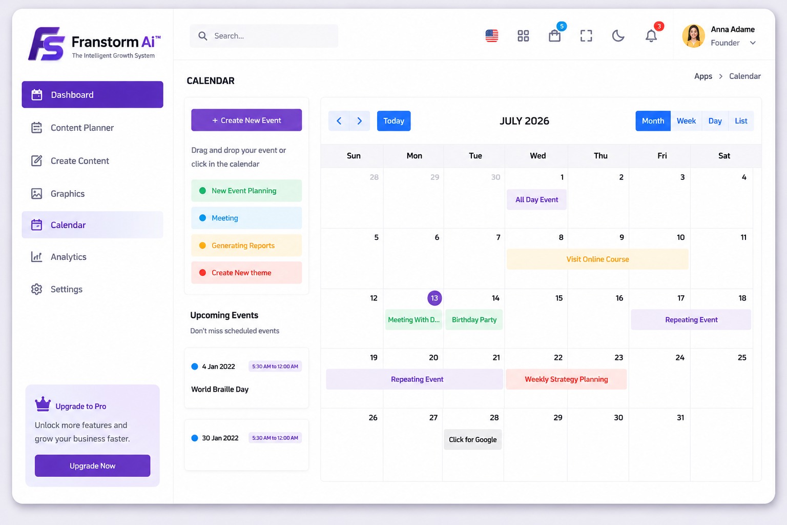Franstorm Ai appointments dashboard